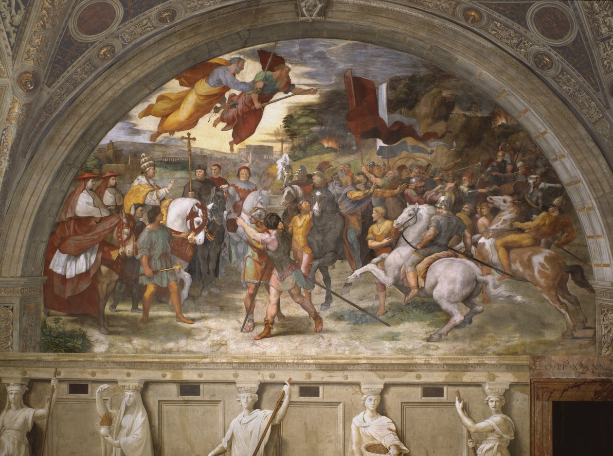 狮子座大帝和阿提拉会议，Stanza di Eliodoro，1514年 作者 拉斐尔（Raffaello Sanzio Raphael）
