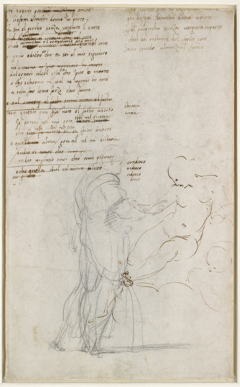 Verso：人物研究和一个十四行诗草案，WA1846.186 作者 拉斐尔（Raffaello Sanzio Raphael）