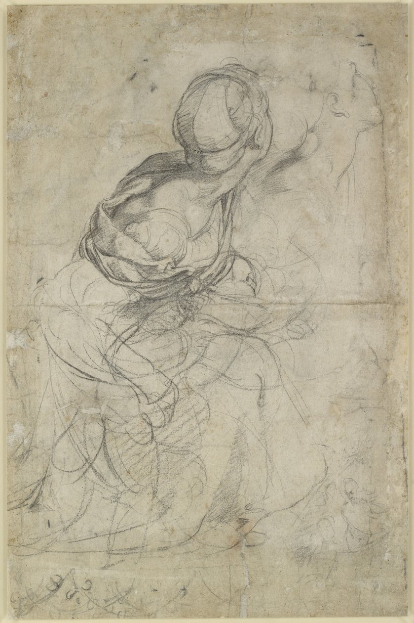 Verso：对两名跪着的女性的研究，WA1846.198 作者 拉斐尔（Raffaello Sanzio Raphael）