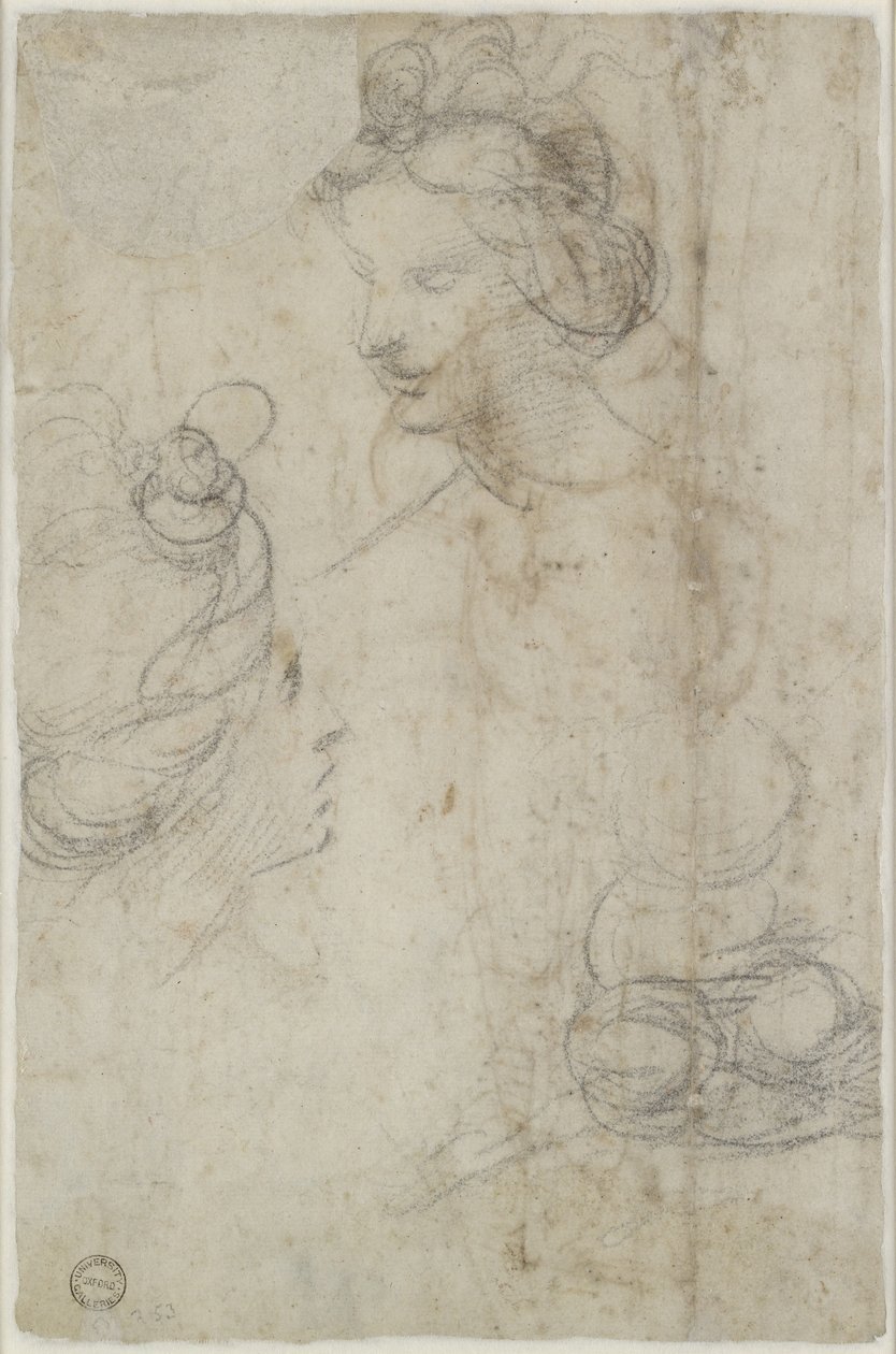 Verso：两个女性头像和一个女人蹲下的素描，WA1846.168 作者 拉斐尔（Raffaello Sanzio Raphael）