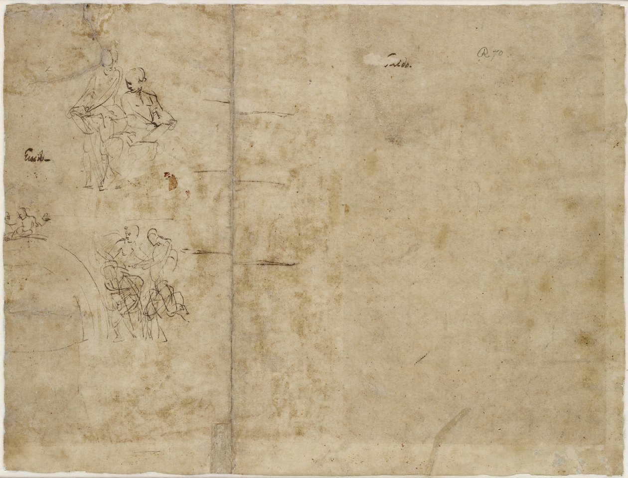 Verso：两幅人物素描，Chigi Chapel的构图素描，Santa Maria della Pace，WA1846.194 作者 拉斐尔（Raffaello Sanzio Raphael）