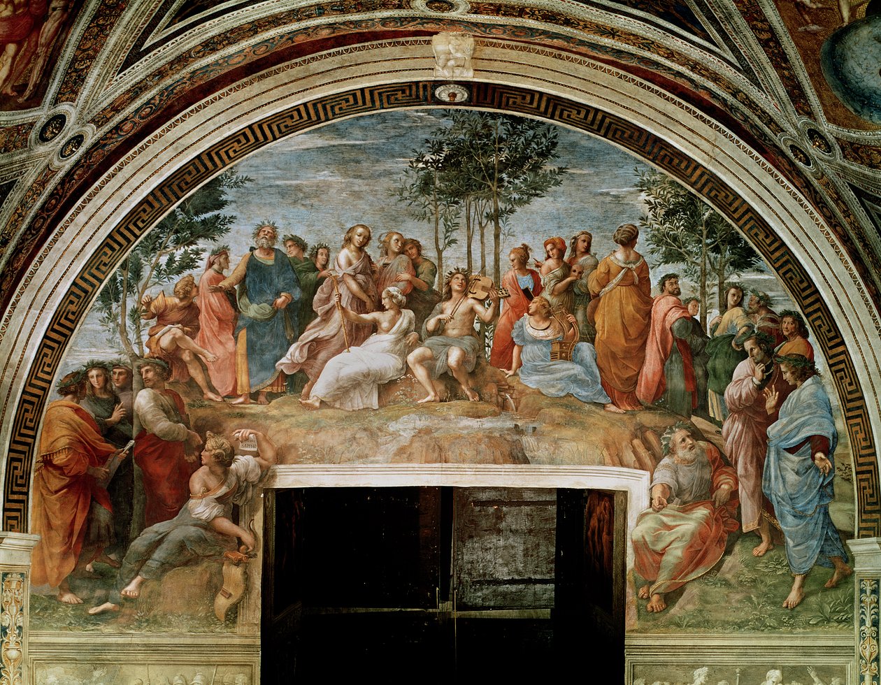 Parnassus，来自Stanza delle Segnatura，1510-11（另见838） 作者 拉斐尔（Raffaello Sanzio Raphael）