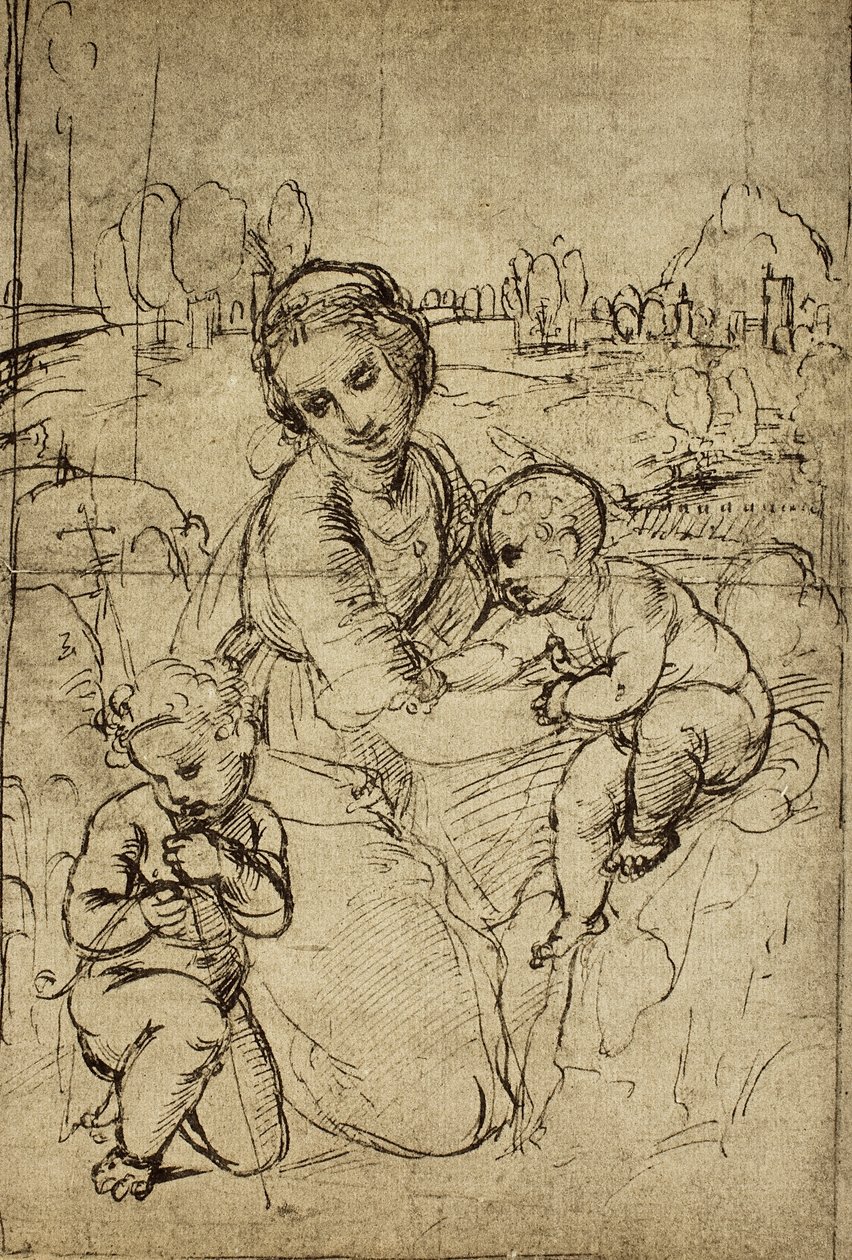 麦当娜和儿童和圣约翰（孩子），拉斐尔画。内阁图纸和版画，乌菲齐画廊，佛罗伦萨 作者 拉斐尔（Raffaello Sanzio Raphael）