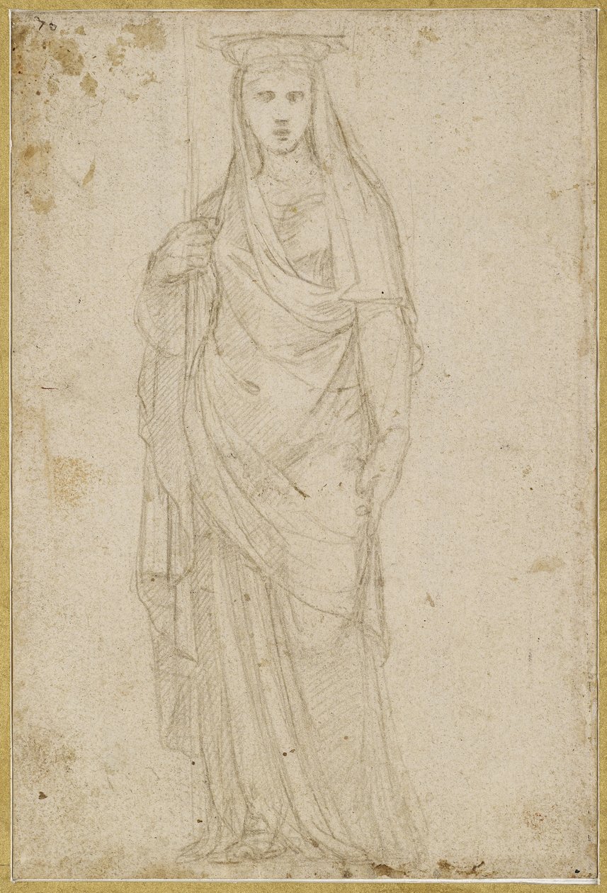 Recto：A Caryatid，WA1965.47.5（在奶油纸上的浅色石膏上的银点） 作者 拉斐尔（Raffaello Sanzio Raphael）