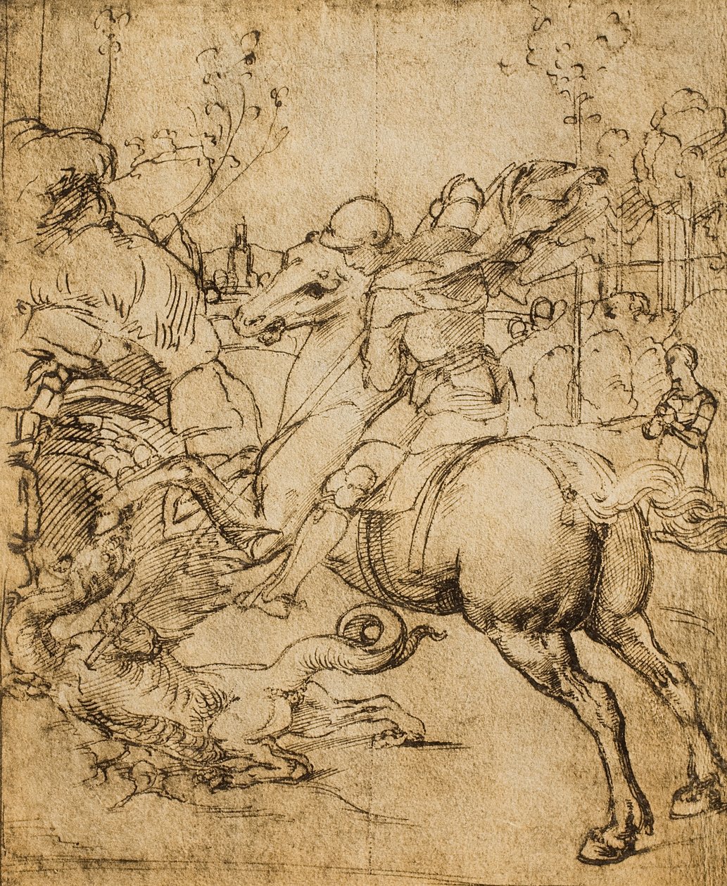 圣乔治杀死了龙;拉斐尔画的。内阁图纸和版画，乌菲齐画廊，佛罗伦萨 作者 拉斐尔（Raffaello Sanzio Raphael）