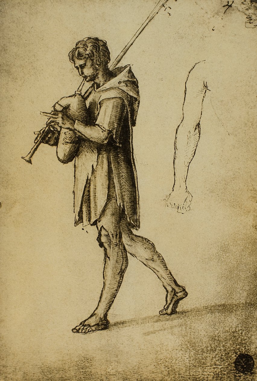 研究风笛演奏者;拉斐尔画的。 Gallerie dellAccademia，威尼斯 作者 拉斐尔（Raffaello Sanzio Raphael）