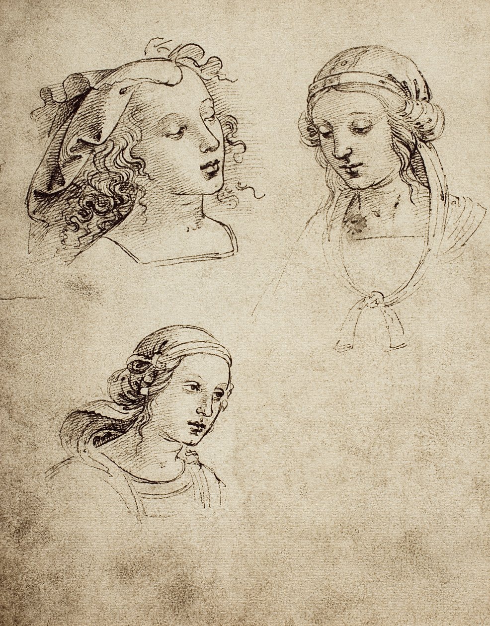 研究三个女性头;拉斐尔画的。 Gallerie dellAccademia di Venezia 作者 拉斐尔（Raffaello Sanzio Raphael）