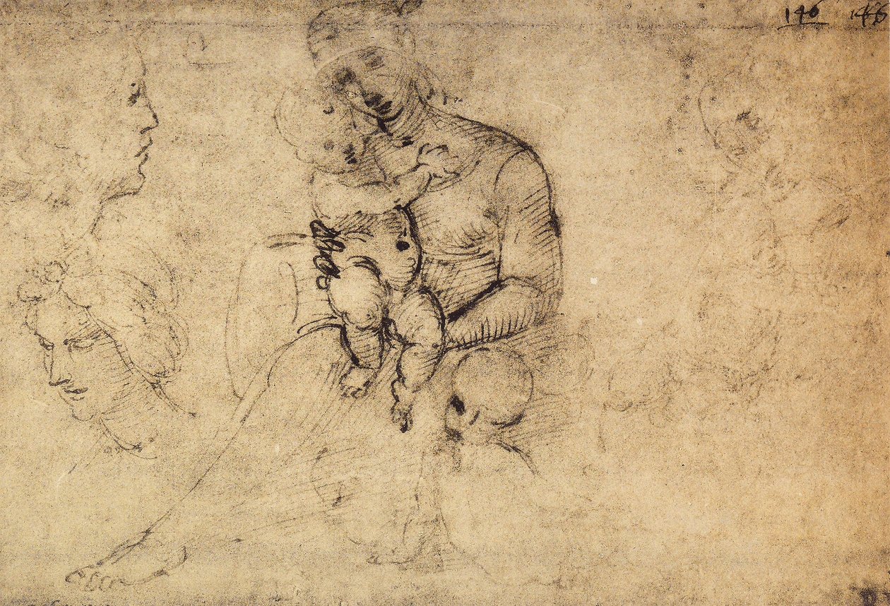 麦当娜与儿童的研究;拉斐尔画的。巴黎的卢浮宫 作者 拉斐尔（Raffaello Sanzio Raphael）