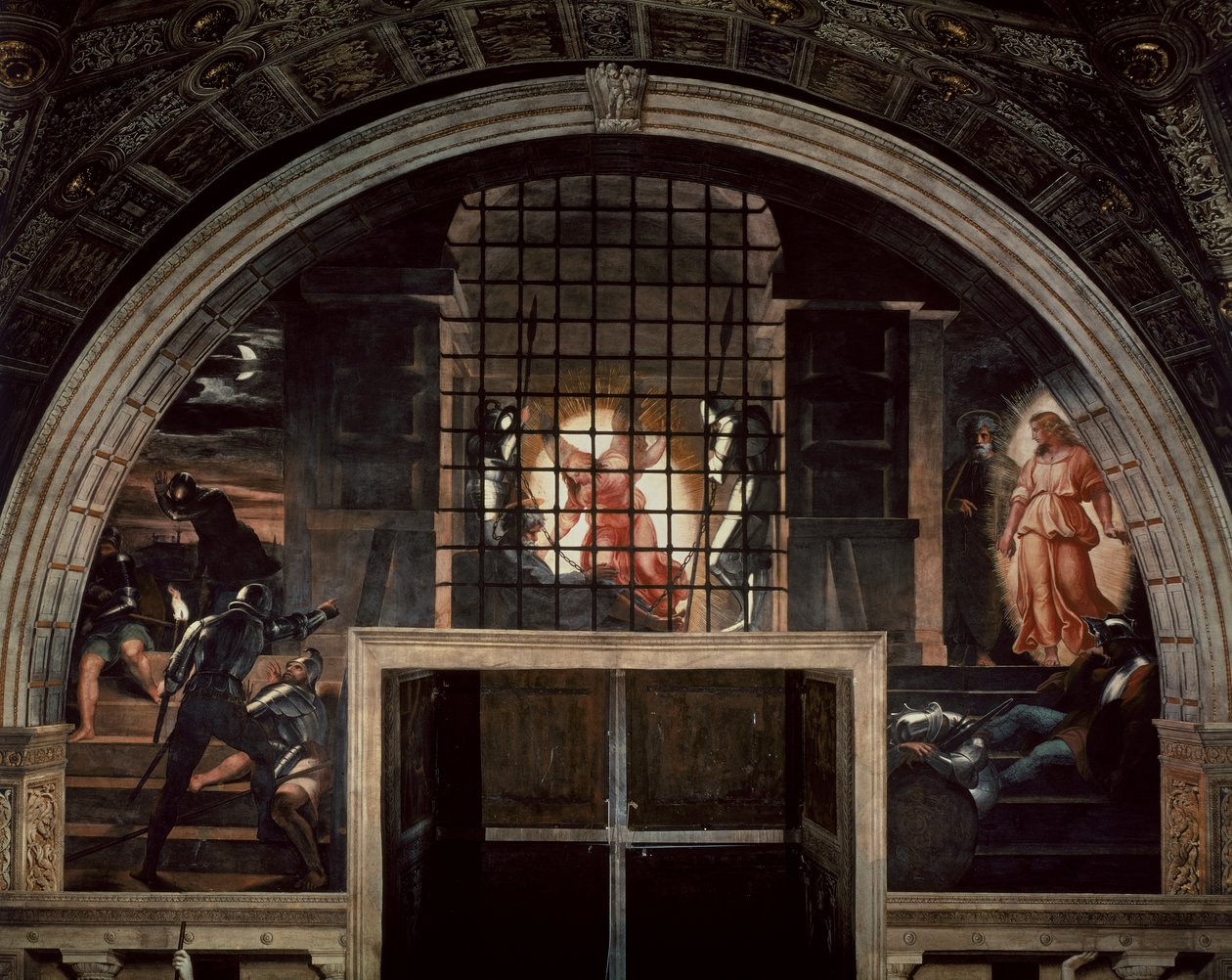 解放圣彼得，在Stanza DEliodoro，1512-14 作者 拉斐尔（Raffaello Sanzio Raphael）