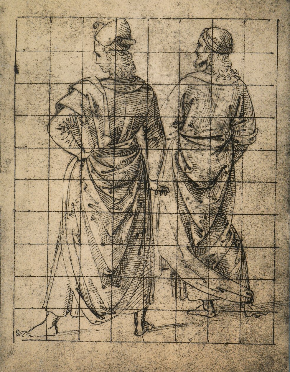 两个站立的男性人物，后视图;拉斐尔画的。 Gallerie dellAccademia，威尼斯 作者 拉斐尔（Raffaello Sanzio Raphael）