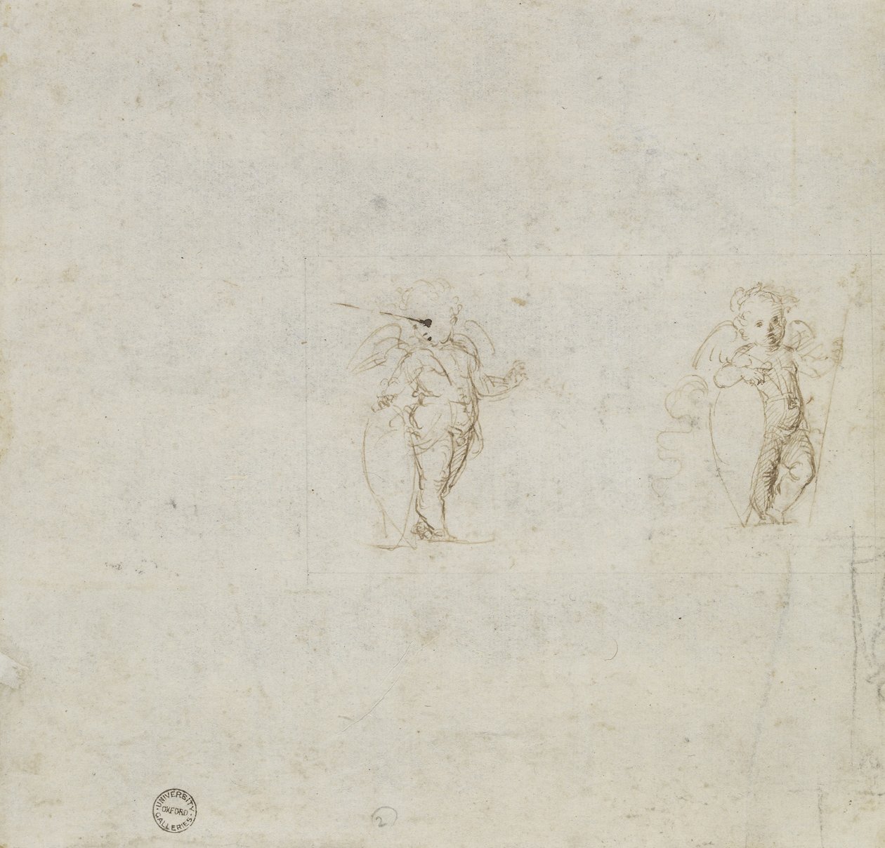 Verso：两项关于Amorini的研究，WA1846.154（笔和棕色墨水） 作者 拉斐尔（Raffaello Sanzio Raphael）