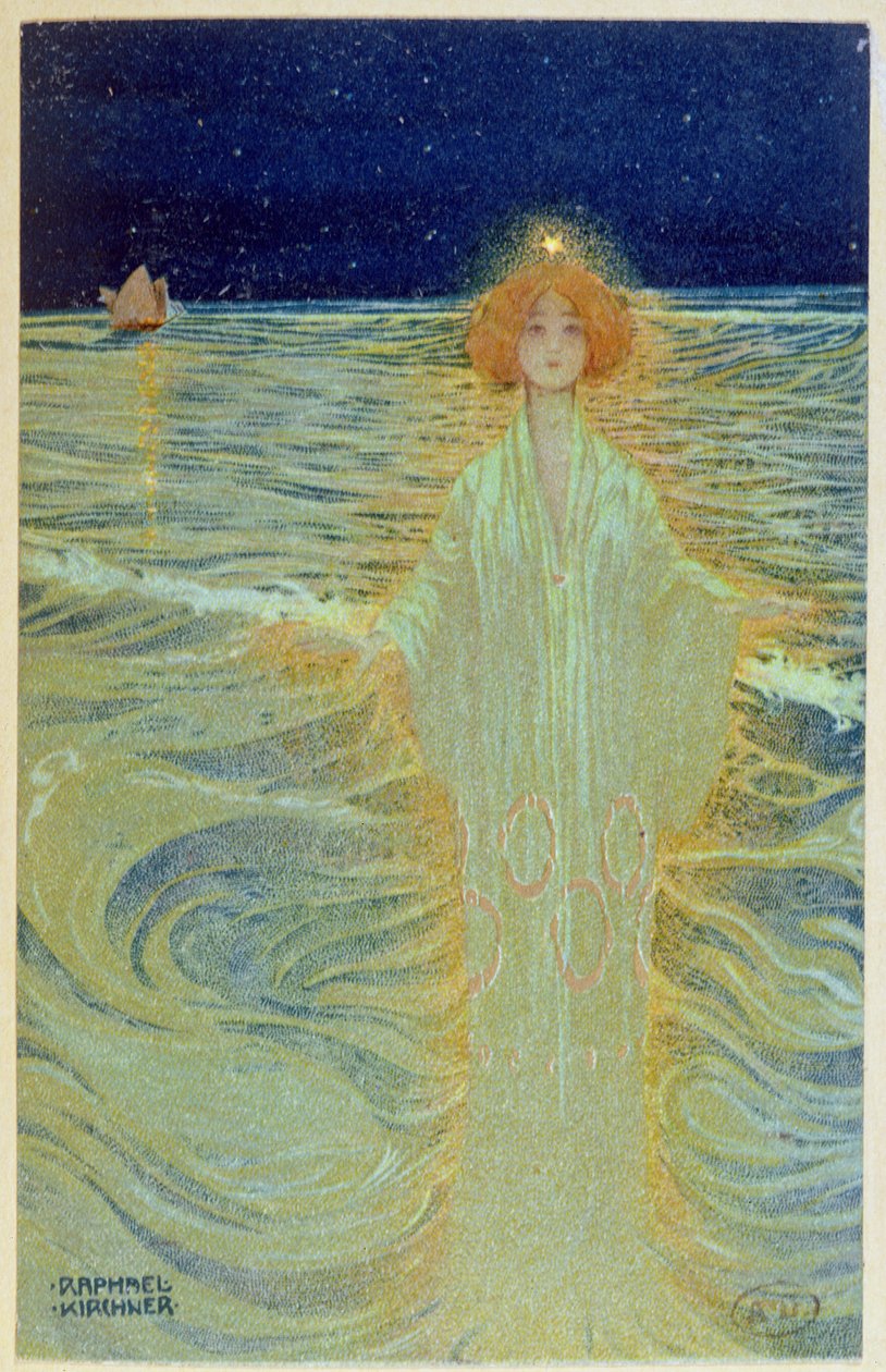 鬼魂出现在海面上，在20世纪初的夜晚 作者 拉斐尔·基希纳（Raphael Kirchner）