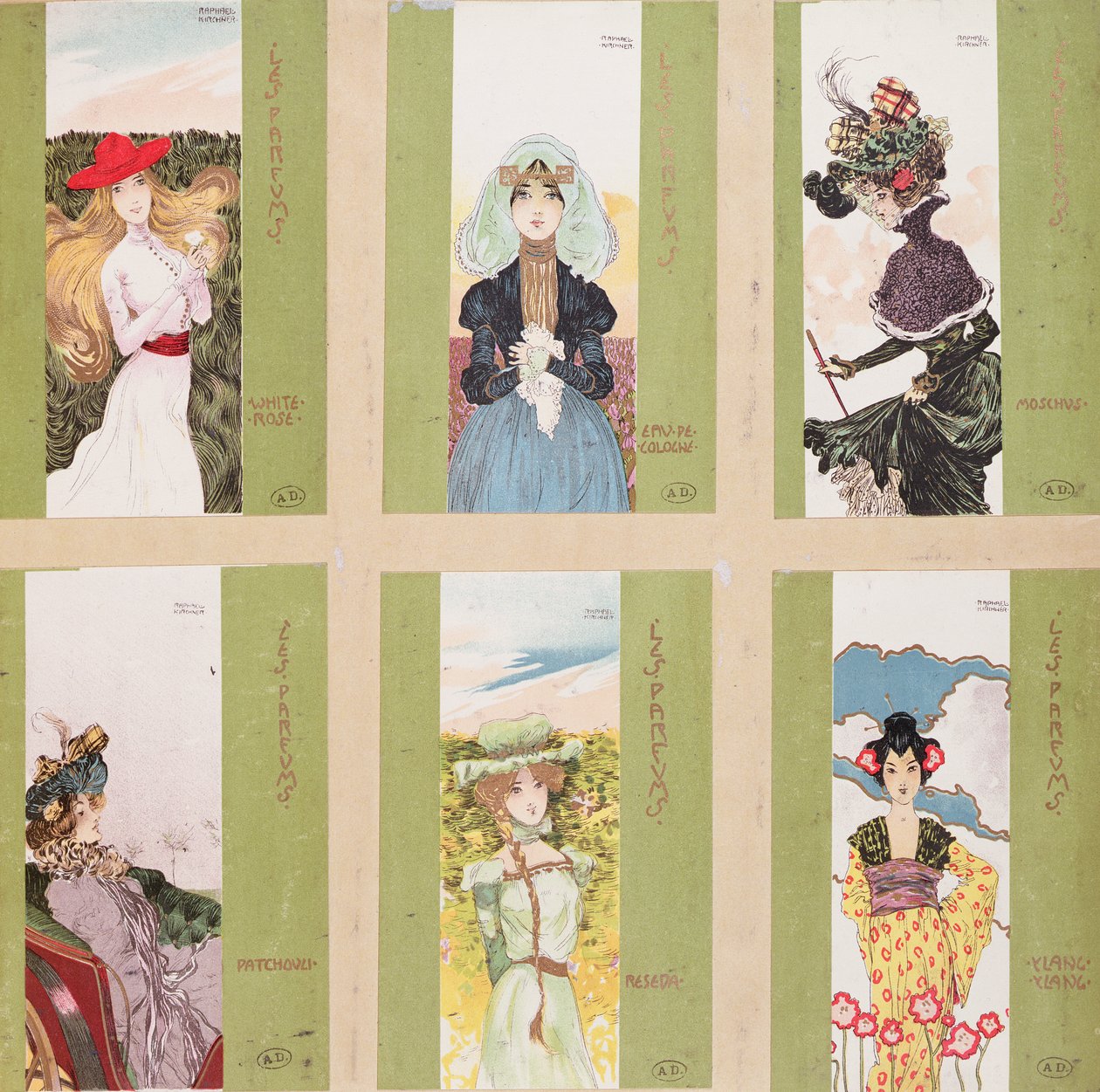 选择带有香水寓言表示的明信片 作者 拉斐尔·基希纳（Raphael Kirchner）