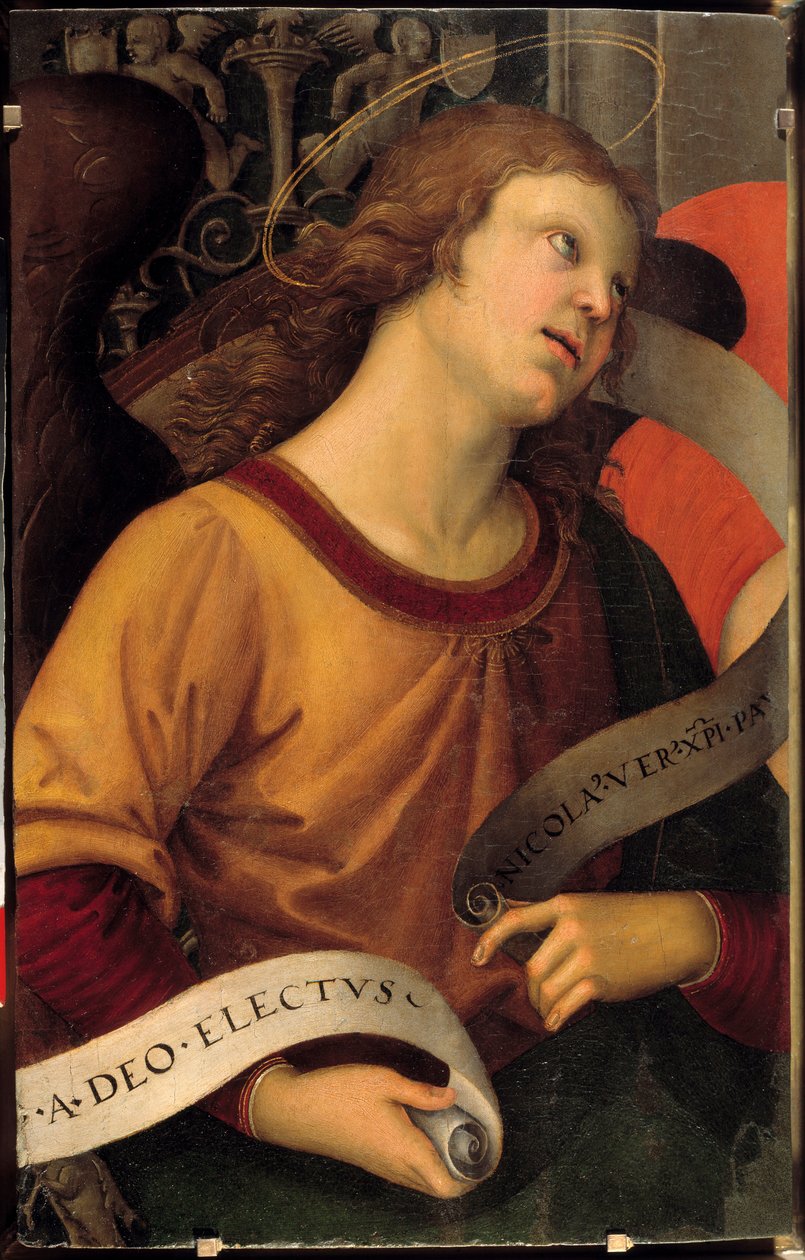 一个天使。 巴伦奇祭坛画的碎片。 Raffaello Sanzio dit Raphael (1483-1520) 的绘画 作者 拉斐尔