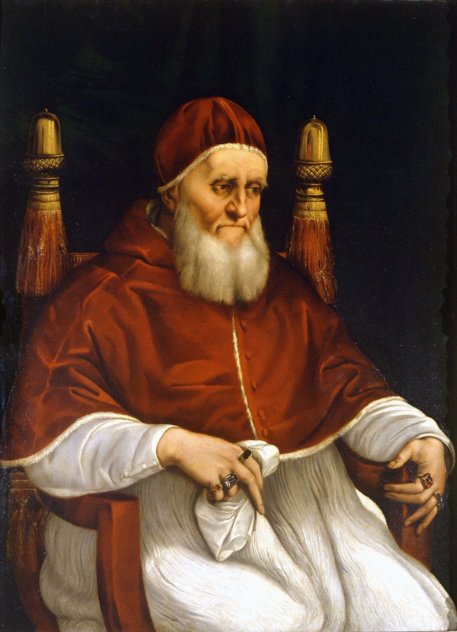 教皇朱利叶斯二世（1503-1513）的肖像。拉斐尔（Raffaello Sanzio）的画作。佛罗伦萨，乌菲兹博物馆。 作者 拉斐尔