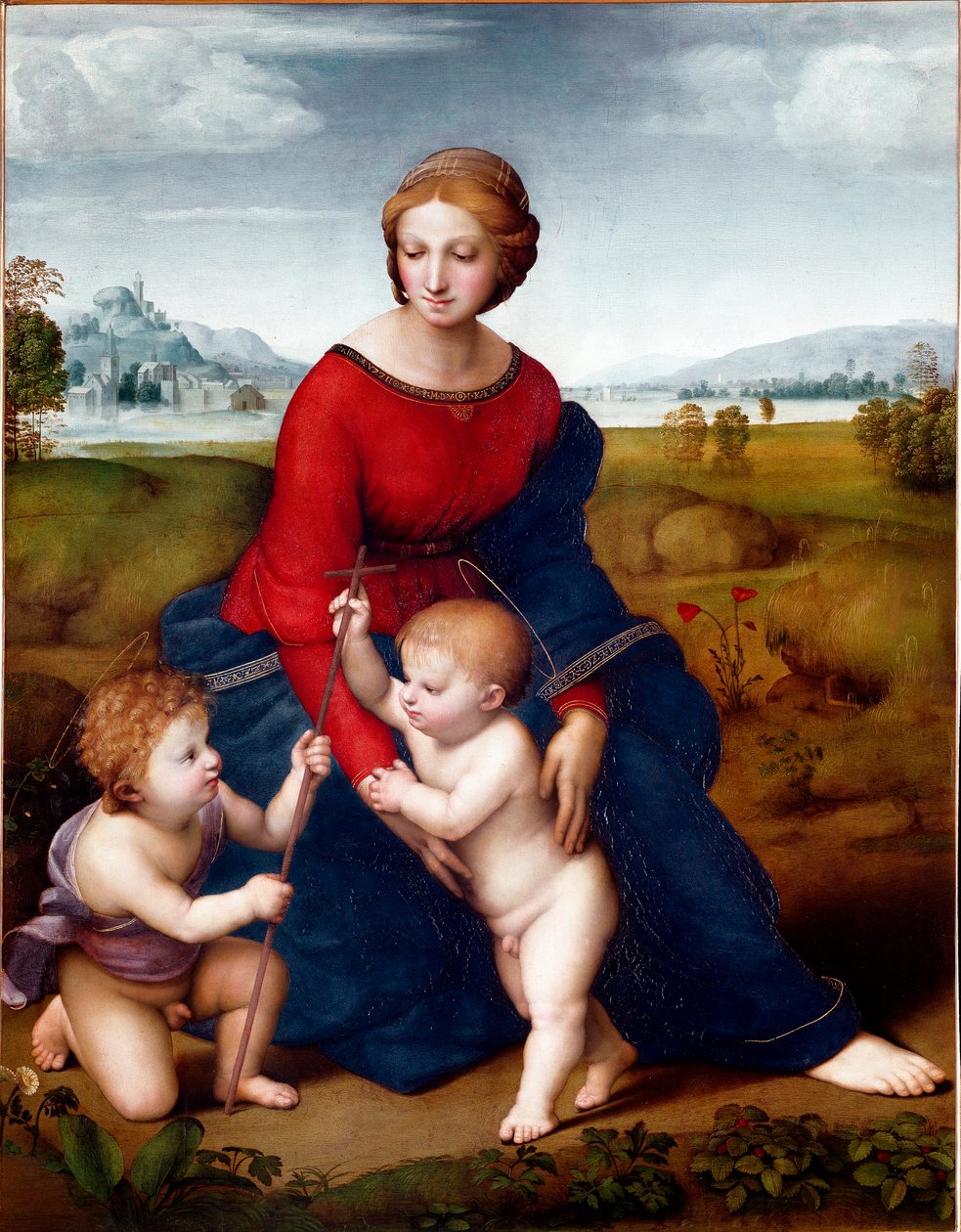 拉斐尔（Raffaello Sanzio 1483-1520）1506年创作的《草原上的圣母》（The Virgin in the Prairie or Madonna of the Belvedere）太阳。113 X 88厘米 维也纳艺术史博物馆 作者 拉斐尔