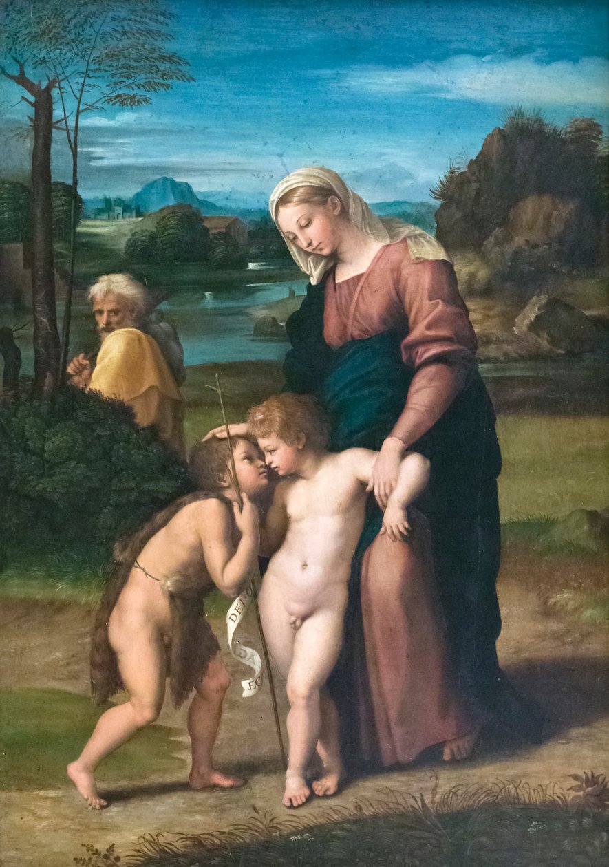 圣家族会见婴儿施洗者圣约翰，被称为麦当娜·德尔·帕塞吉奥 (Madonna del Passeggio) 作者 拉斐尔 (1483 1520)