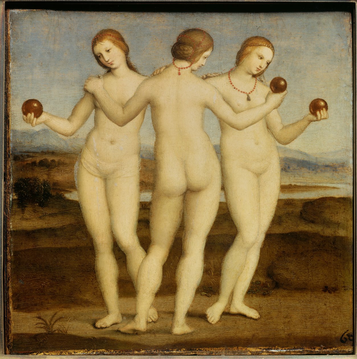 拉斐尔·桑齐奥 (Raffaello Sanzio dit Raphael) (1483-1520) 的三幅画。 1504-1505。 尚蒂伊。 孔德博物馆。 作者 拉斐尔