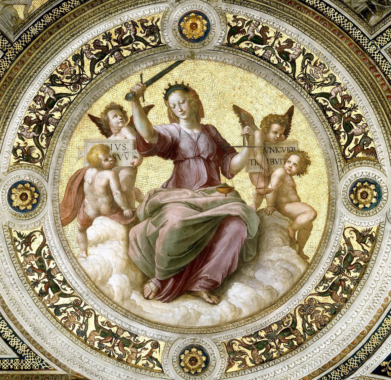 正义女神壁画，在Stanza della Segnatura，约1510-1511。 作者 拉斐尔