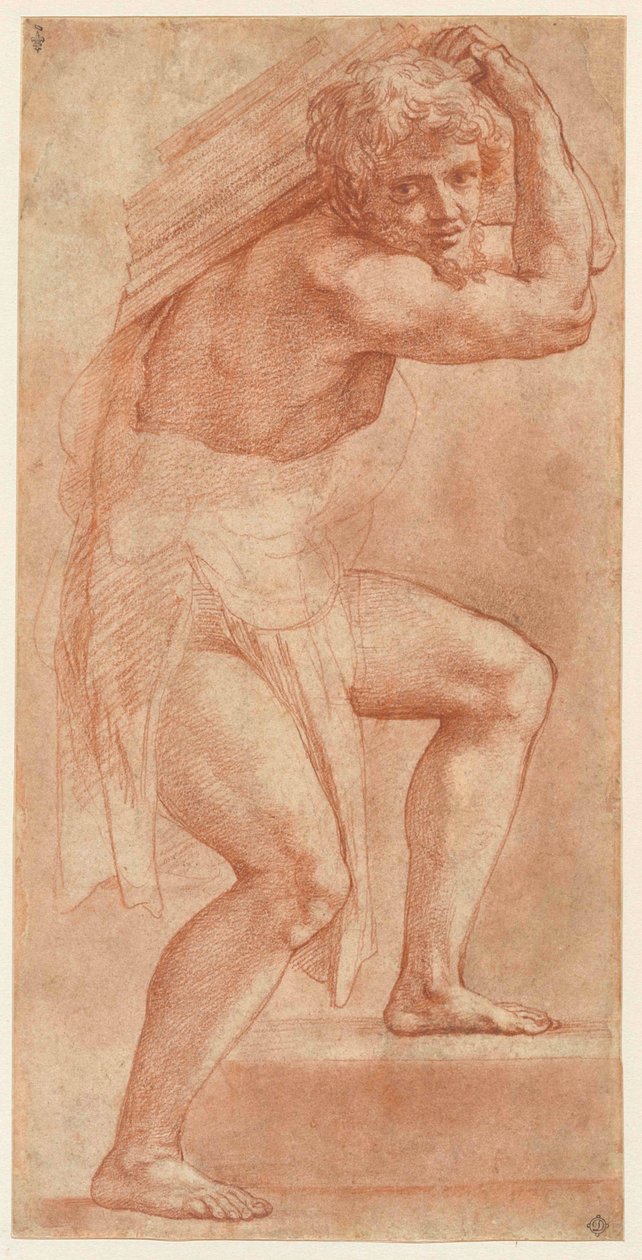 男子半裹着身子，挑着担子，1514-1516。 作者 拉斐尔