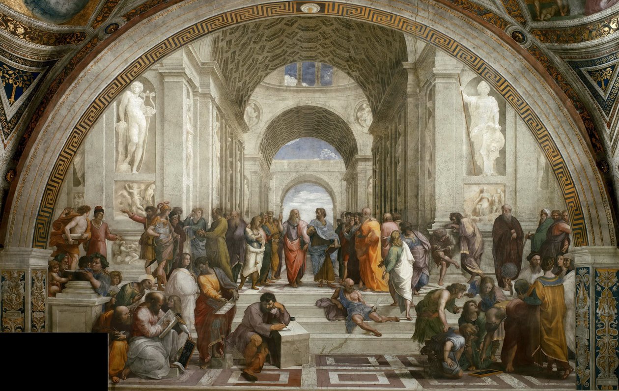 雅典学校。在Stanza della Segnatura的壁画，约1510-1511。 作者 拉斐尔