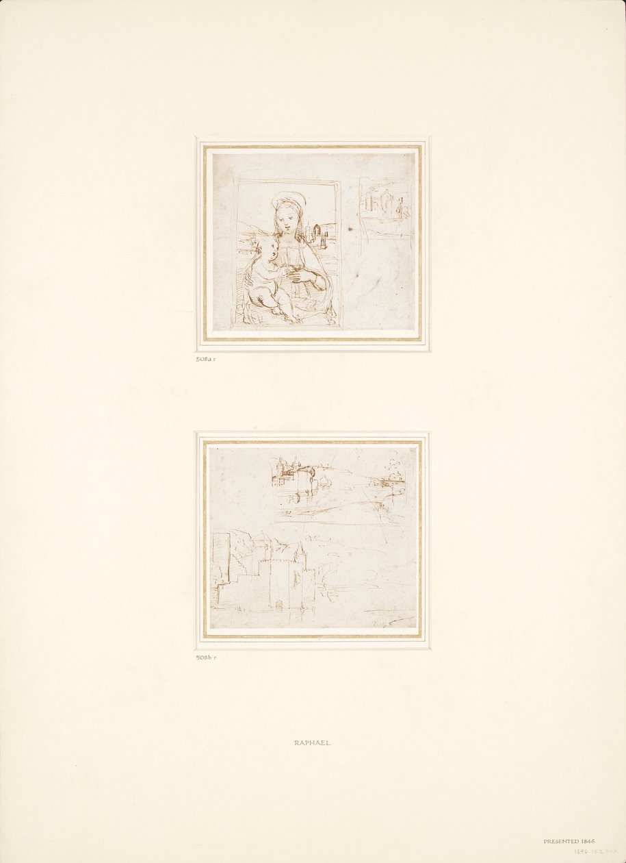 两幅独立的风景画草图，1500-1504年 作者 拉斐尔