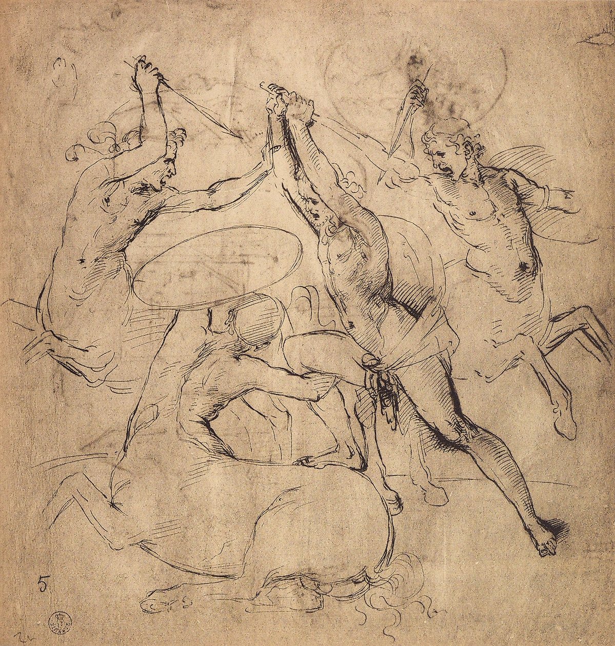 赫拉克勒斯杀死了半人马;拉斐尔画的。内阁图纸和版画，乌菲齐画廊，佛罗伦萨 作者 拉斐尔（Raffaello Sanzio Raphael）