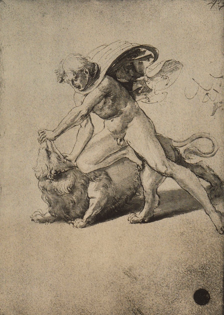 参孙与狮子搏斗;拉斐尔画的。 Gallerie dellAccademia，威尼斯 作者 拉斐尔（Raffaello Sanzio Raphael）