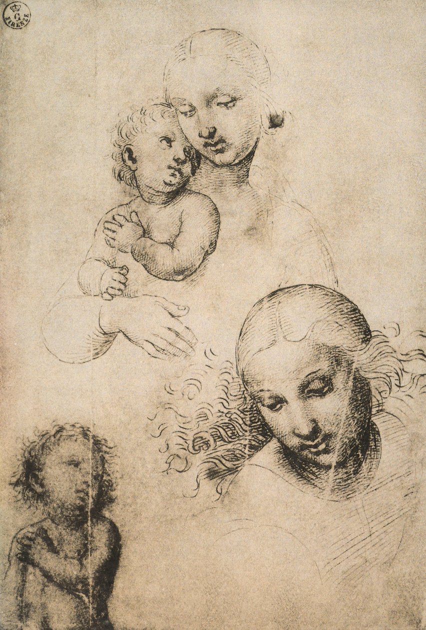 研究麦当娜和儿童，由Raffaello Sanzio绘制。内阁图纸和版画，乌菲齐画廊，佛罗伦萨 作者 拉斐尔（Raffaello Sanzio Raphael）