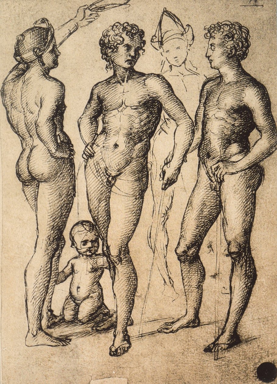 研究四名男性人物和一名婴儿;拉斐尔画的。 Gallerie dellAccademia，威尼斯 作者 拉斐尔（Raffaello Sanzio Raphael）