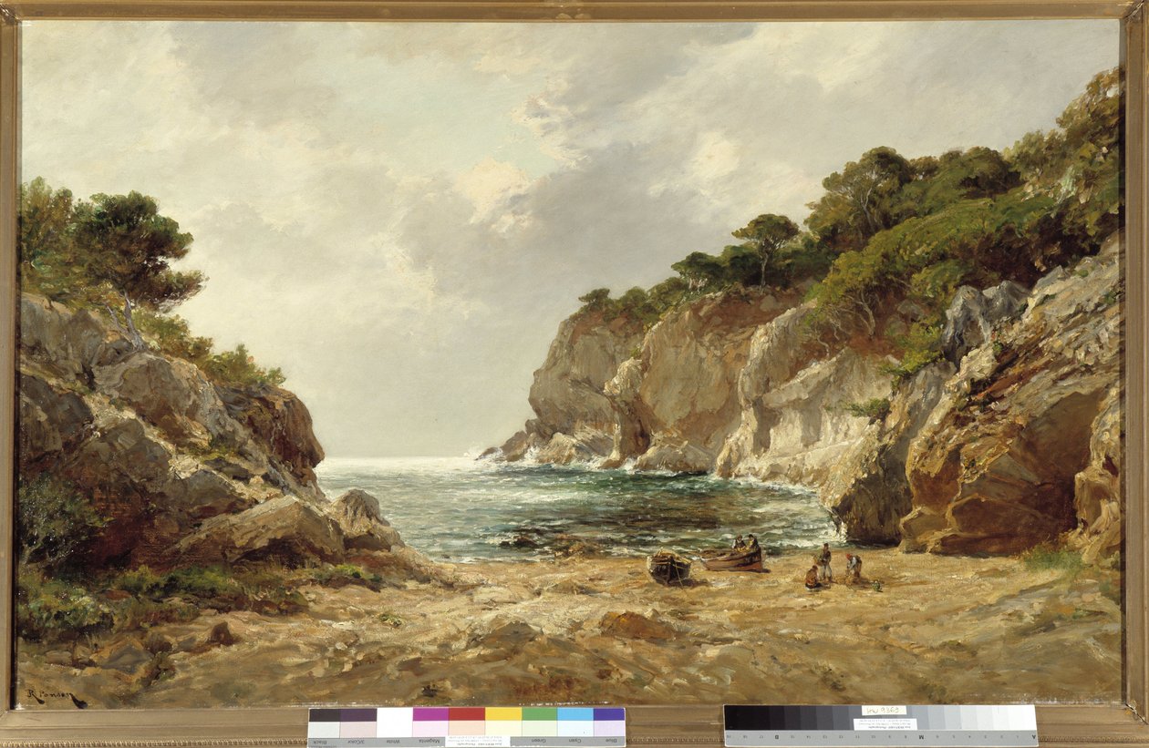 拉斐尔·吕克·庞森 (Raphael Luc Ponson, 1835-1904) 绘制的《Oustau Diou 海湾》波克罗勒 (Porquerolles) 画作 强制提及：收藏基金会向普罗旺斯、马赛致敬 作者 拉斐尔·吕克·庞森