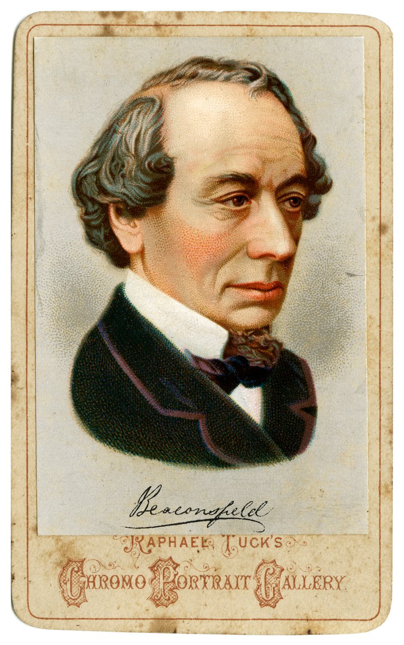 本杰明·迪斯雷利（Benjamin Disraeli），比肯斯菲尔德第一伯爵，19世纪的英国保守派政治家。 作者 拉斐尔·塔克（Raphael Tuck）