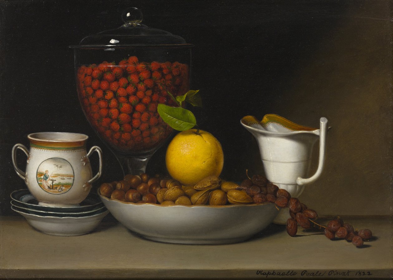 静物-草莓，坚果，约1822年 作者 拉斐尔·皮尔（Raphaelle Peale）
