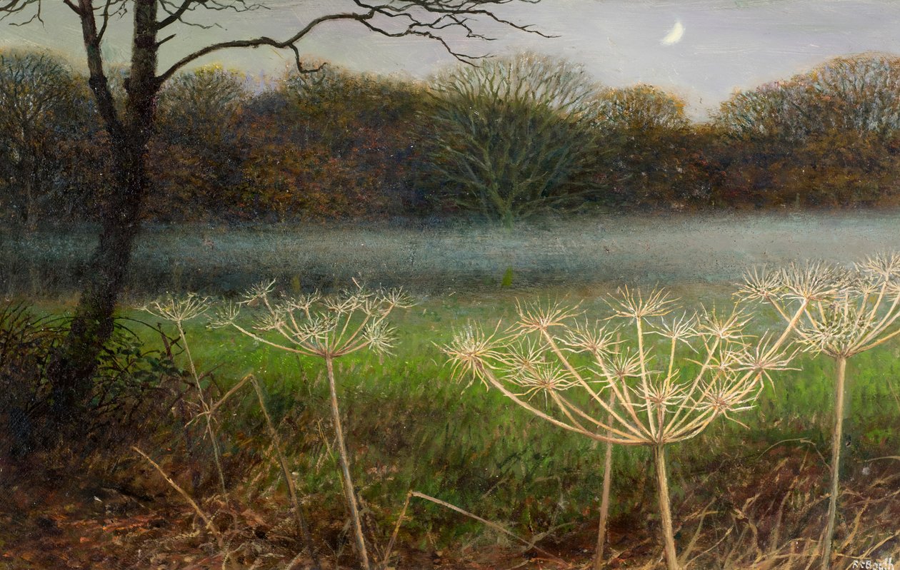 十二月黄昏：薄雾笼罩田野（木板油画） 作者 雷蒙德·布斯