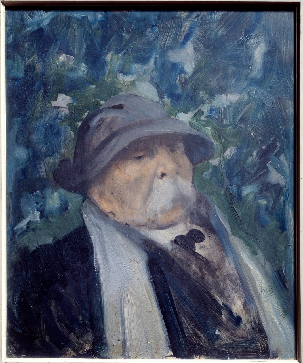 乔治·克莱蒙梭（Georges Clemenceau，1841-1929）政治家的肖像。 雷蒙德·伍格 (Raymond Woog)（1875-1949）的绘画，20 世纪。 木头上的油。 尺寸：0.45 x 0.38m。 巴黎，卡纳瓦雷博物馆。 小心！ 使用本作品可能需要第三方授权请求或附加要求 作者 雷蒙德·伍格