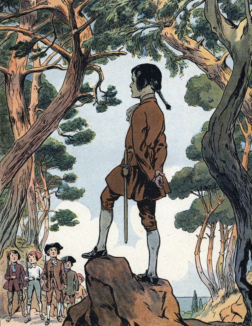 拿破仑-波拿巴（1769-1821 年）在科西嘉岛阿雅克肖的童年（年轻的拿破仑-波拿巴在科西嘉岛阿雅克肖） 雷蒙德-德-内齐尔在《我们的荣耀-国家》中的插图 1920 年 私人收藏 DR 作者 雷蒙德·德拉内齐埃