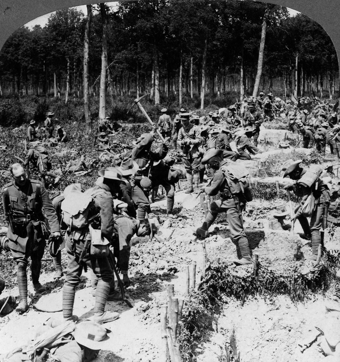 第一次世界大战，1914-1918年，士兵们在挖沟。 作者 现实旅行社