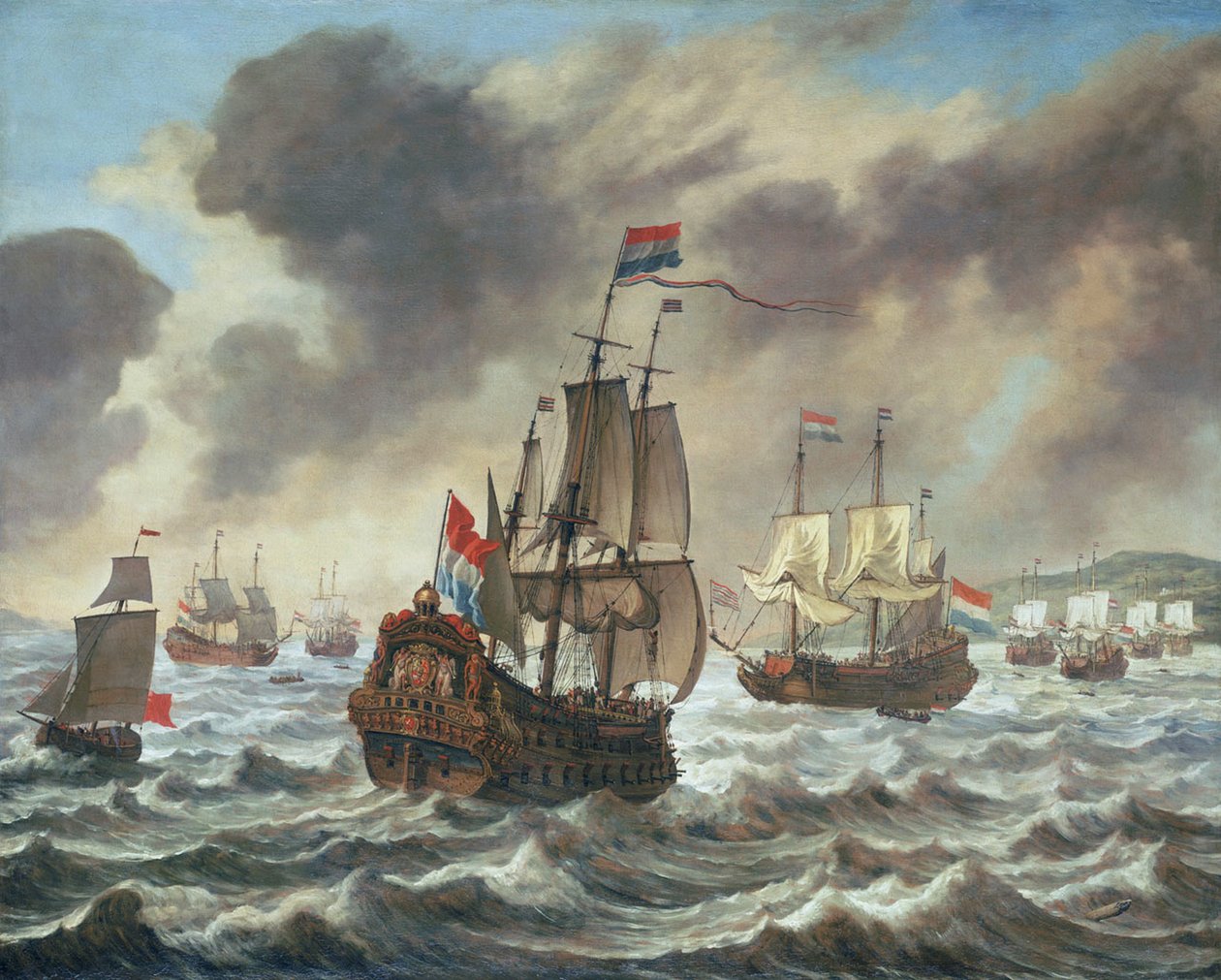 在1639年10月21日的唐斯战役之前，显示特朗普的旗舰&39;阿米莉亚&39; 作者 Reinier Nooms