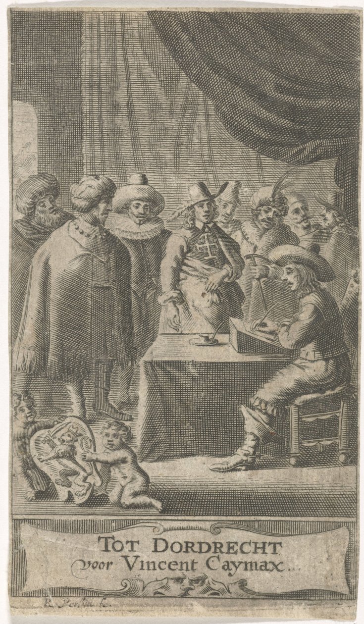写字台前的商人
扉页：J. van der Does 等人，《Verscheyde voyagien, ofte reysen》，1652 年 作者 雷尼尔·范·佩西恩