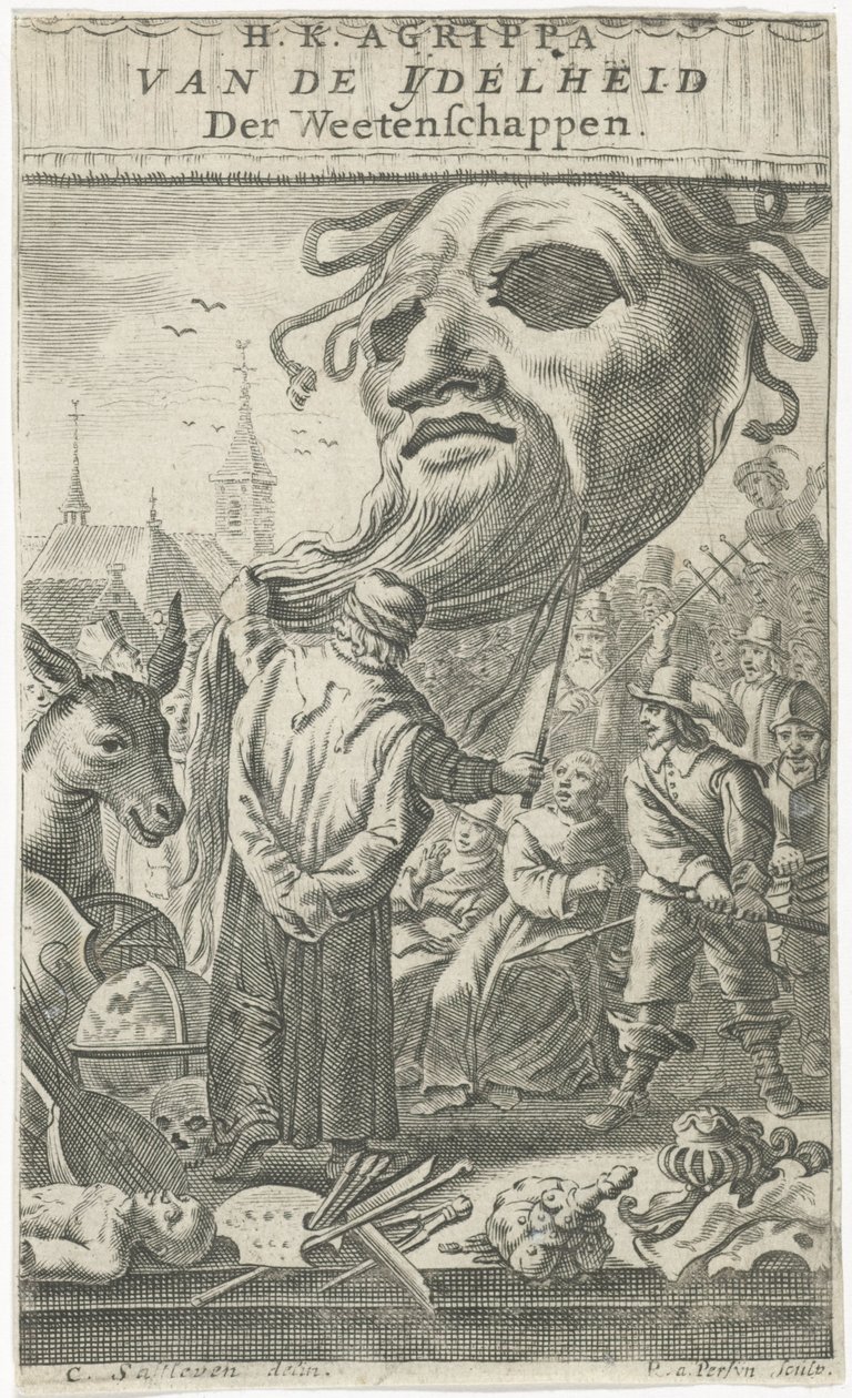 嘲弄艺术
扉页为J. Oudaen，《阿格里帕，科学的虚荣》，1661 年 作者 雷尼尔·范·佩西恩
