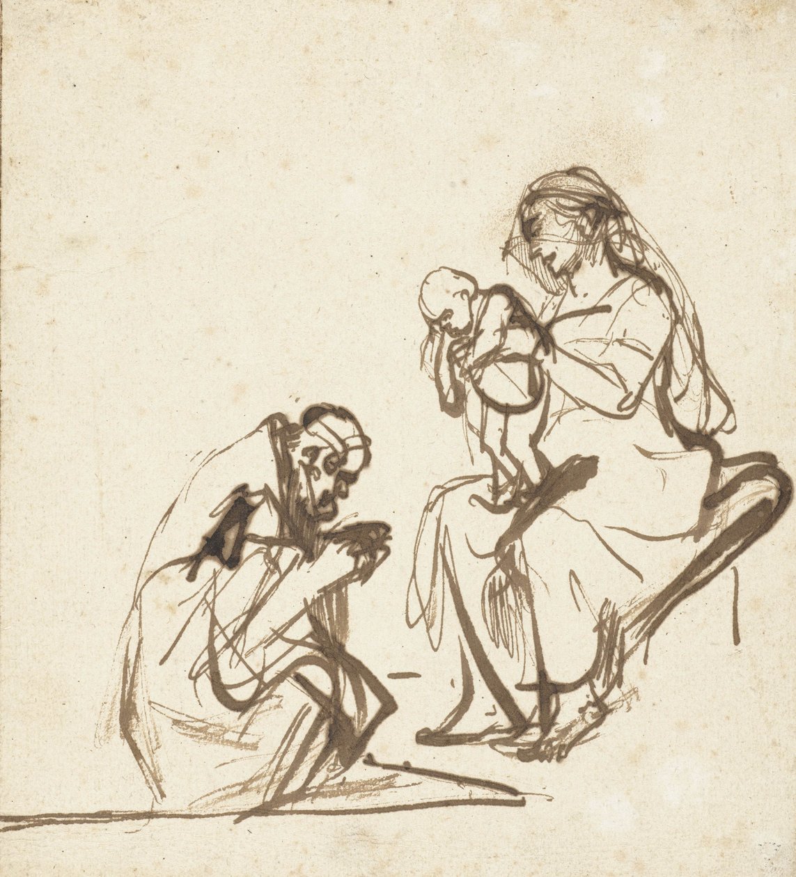 三君王崇拜圣母子女之一，c.1635-40 作者 伦勃朗·范·赖恩