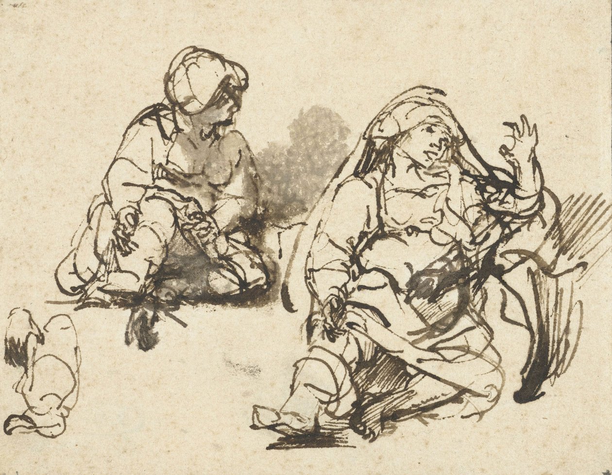 “百盾版画”中的生病女人研究，c.1647-48 作者 伦勃朗·范·赖恩