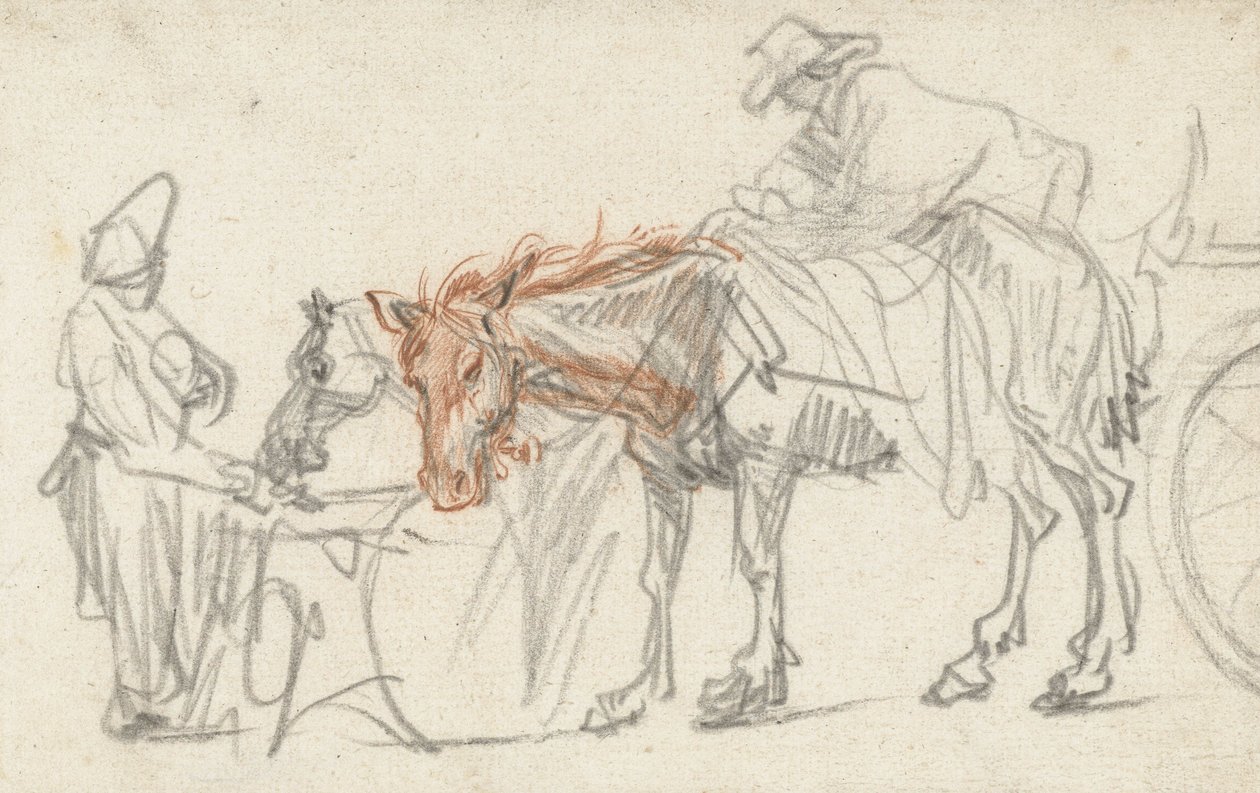 两匹马在停止的地方，c.1637 作者 伦勃朗·范·赖恩