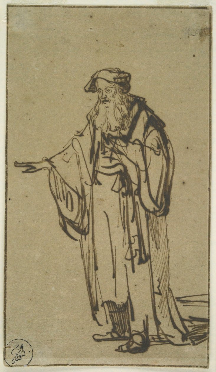 一个站立的老人，c.1638（笔和墨水在纸上洗） 作者 伦勃朗·范·赖恩