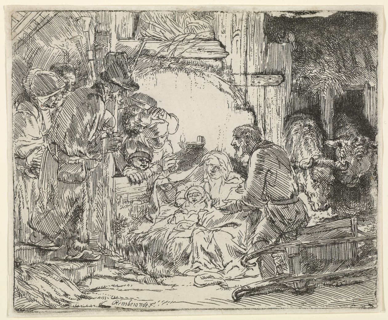 牧羊人的崇拜，灯，1654年 作者 伦勃朗·范·赖恩