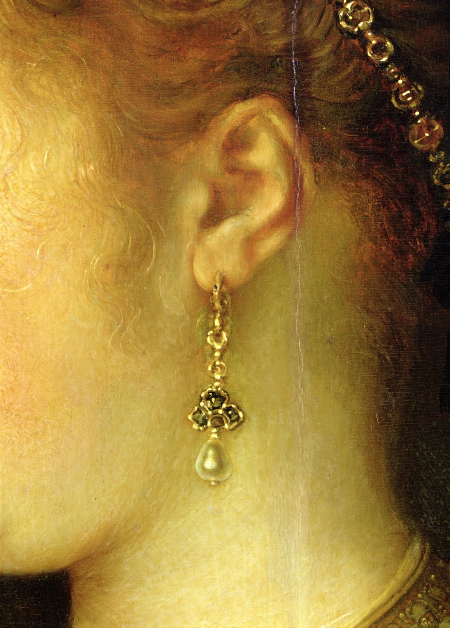 Saskia van Uylenburgh（1612-42）富人服装（详细信息）的肖像（见244316） 作者 伦勃朗·范·赖恩