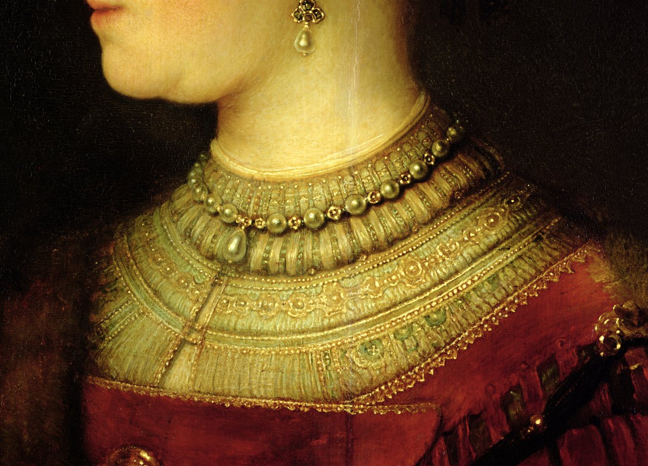 Saskia van Uylenburgh（1612-42）富人服装（详细信息）的肖像（见244316） 作者 伦勃朗·范·赖恩