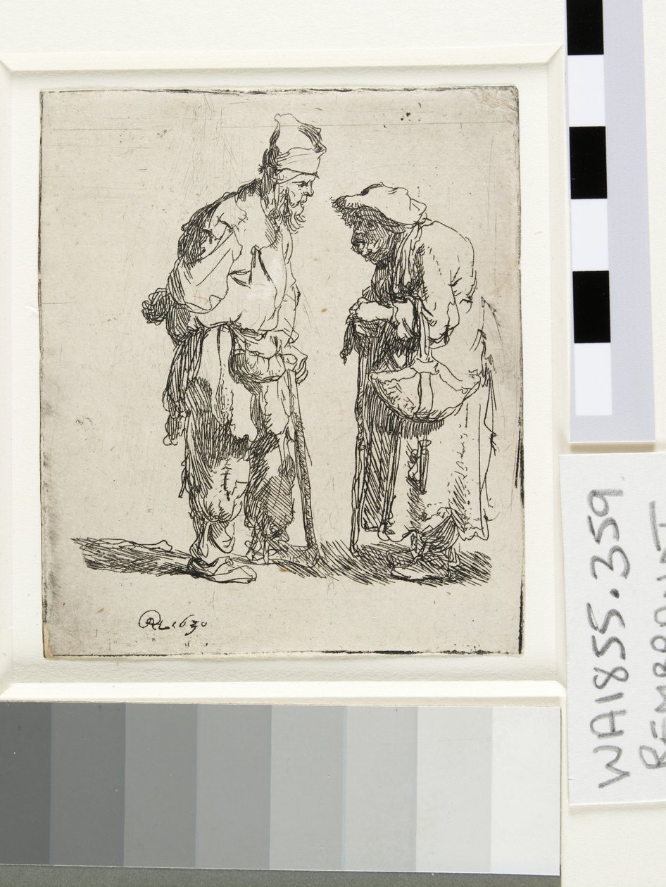 乞丐男人和乞丐女人交谈，1630年 作者 伦勃朗·范·赖恩