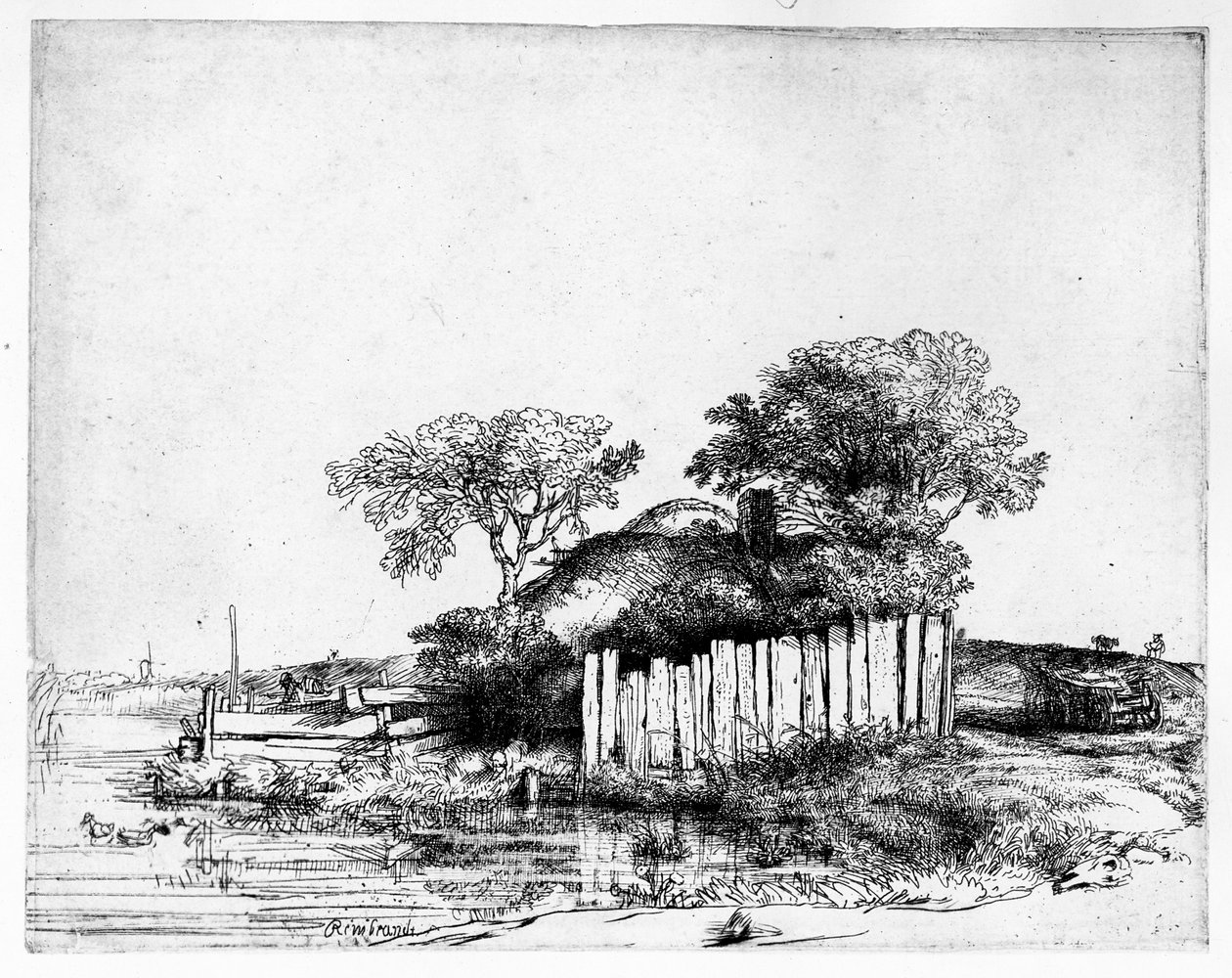 小屋配有白色的巴陵，1648年 作者 伦勃朗·范·赖恩