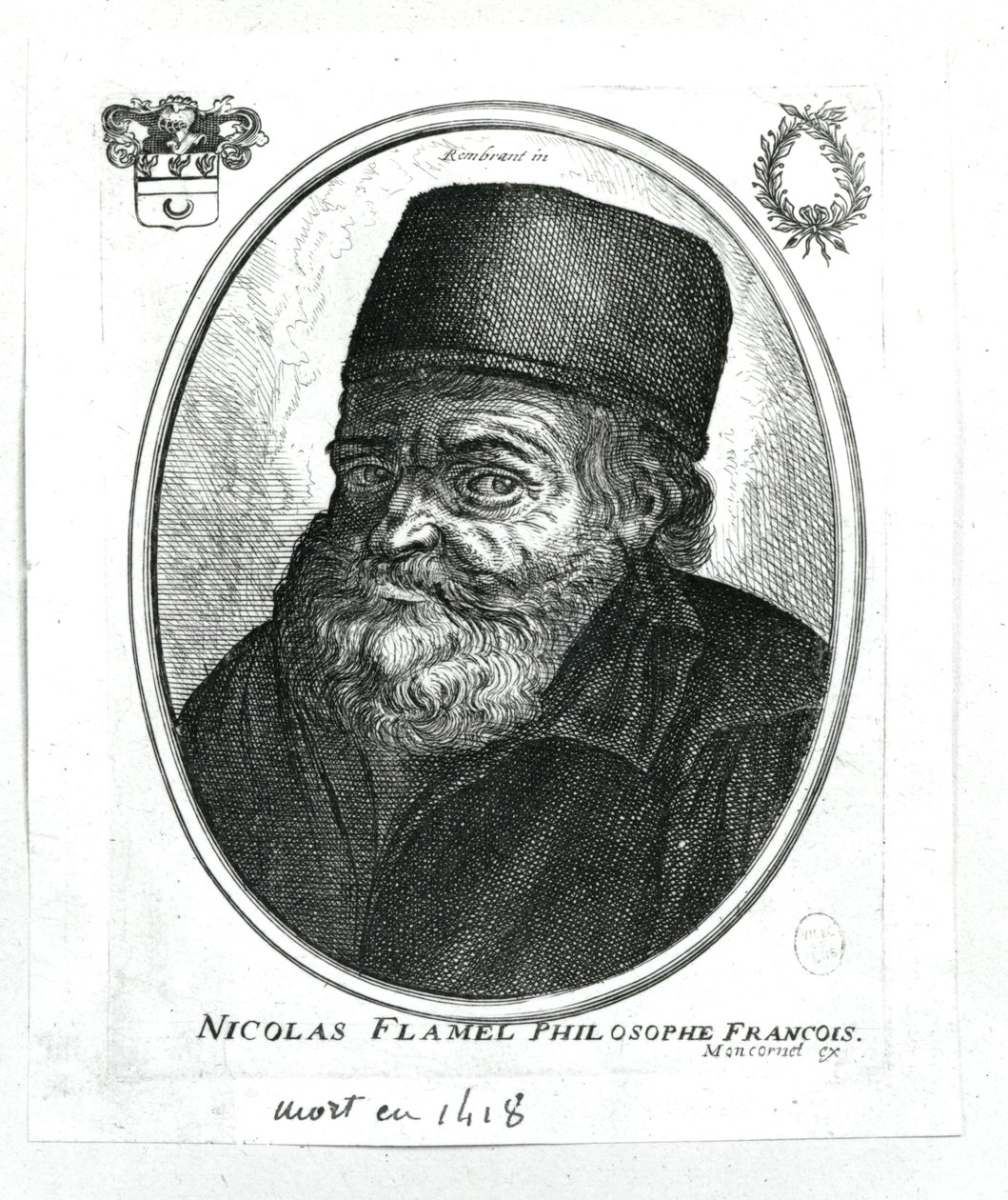 Nicolas Flamel（c.1330-1418）由Balthazar Moncornet雕刻（c.1600-68） 作者 伦勃朗·范·赖恩